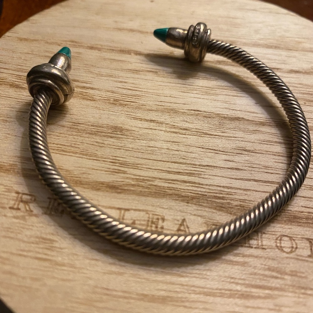 Silver Cable Bangle - Teal - image 3